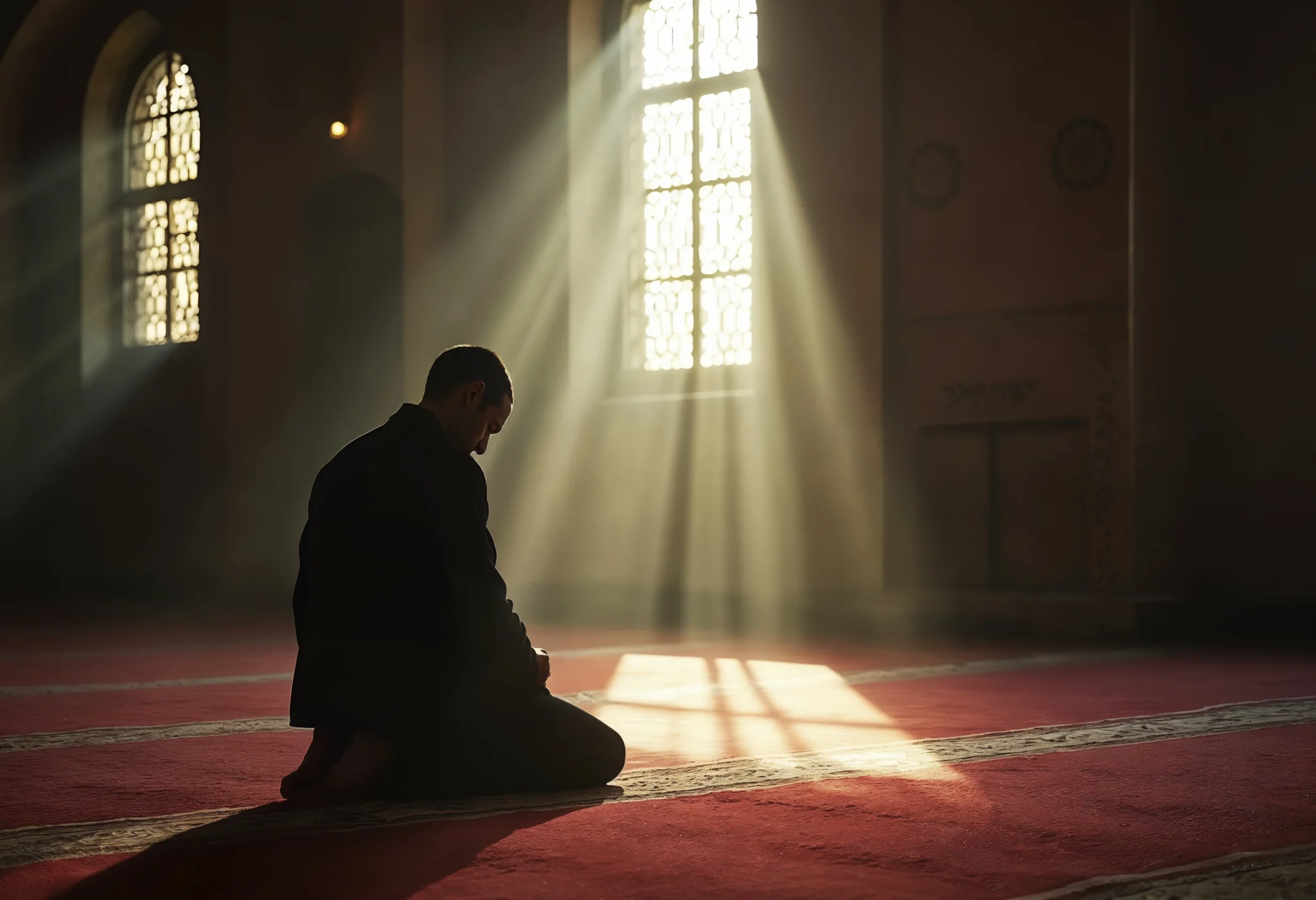 رجل يصلي في المسجد